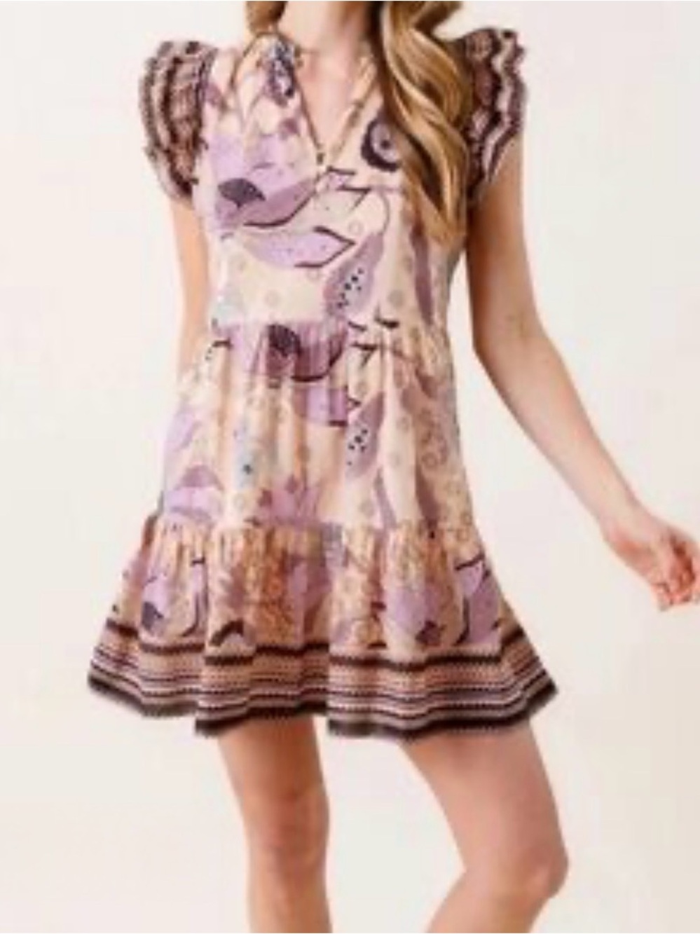 Floral Tiered Mini Dress in Lavender Pink